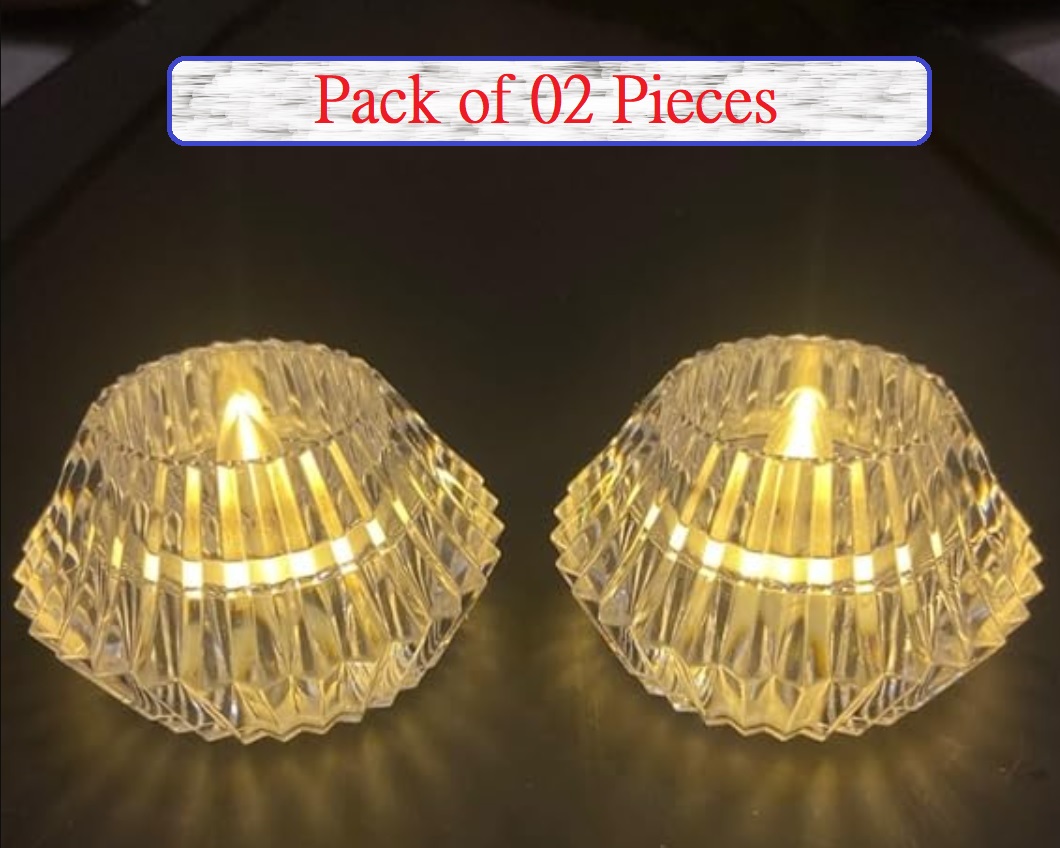 Smokeless & Flameless LED Tealight Acrylic Decorative Tea Light Candles for Diwali, Home Décor, Gifting, Birthday, Christmas, Festival Decoration (Crystal Diamond Diya Candle